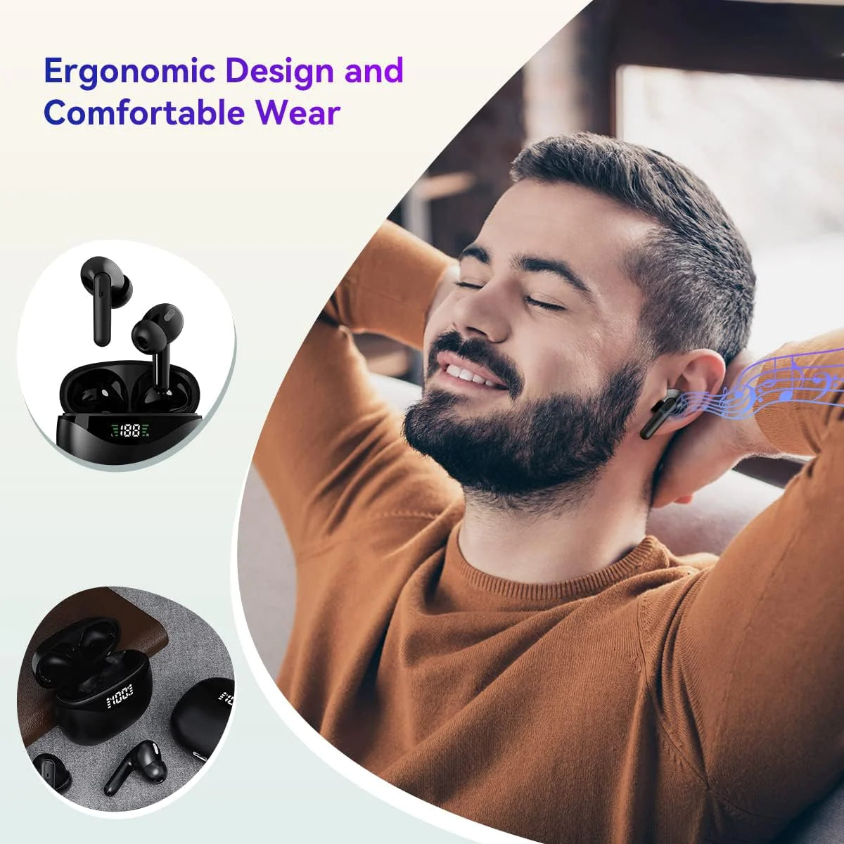 Auriculares Bluetooth 5.3 Inalámbricos con Cancelación de Ruido TWS para Camionero a Prueba de Agua